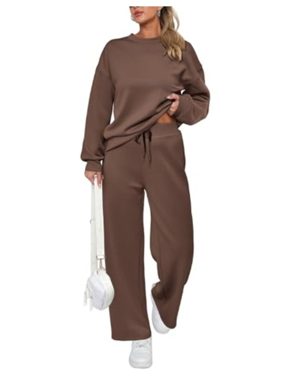 Women's 2 Piece Sweatsuit Set Long Sleeve Pullover Wide Leg Pants Lounge